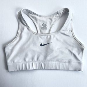 Nike Pro Dri-Fit Racerback Sports Bra White Swoosh Logo for Running or Athletics